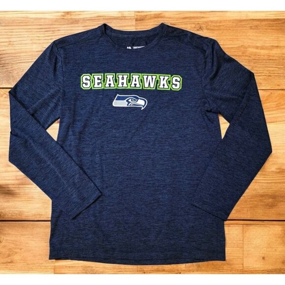 Majestic Seattle Seahawks Shirt Mens Size M Heathered Blue Long Sleeve Cool Base - Picture 1 of 8